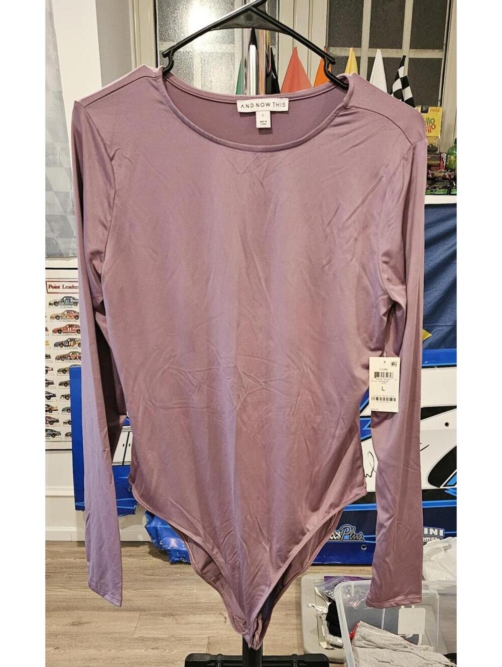 And Now This (Macys) Lillac Purple Satin Silky Bodysuit Size L